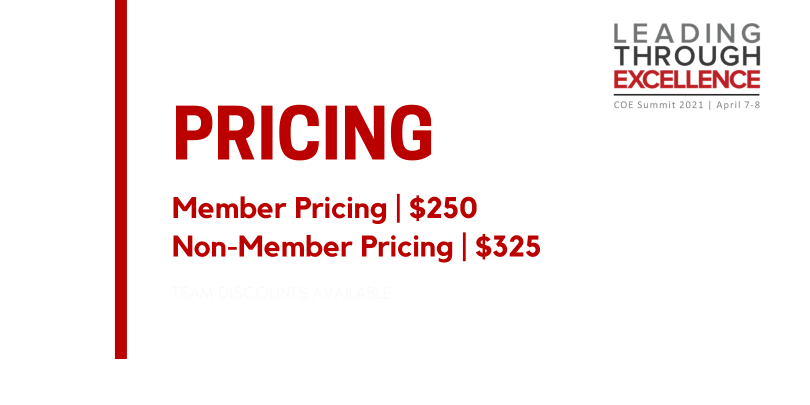 Red text on white background that reads: "Pricing, Member pricing $250 and Non-member pricing $325"