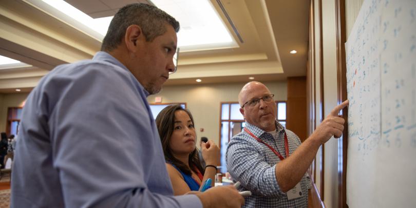 group looking at board