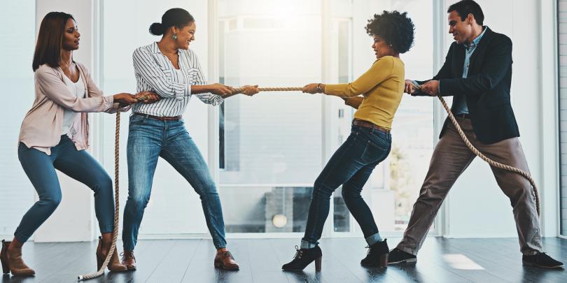 People playing tug-of-war with a rope