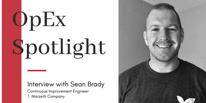Headshot of Sean Brady with title "OpEx Spotlight" and red block design