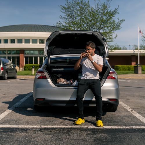 Imran living out of his car during his three-month journey.