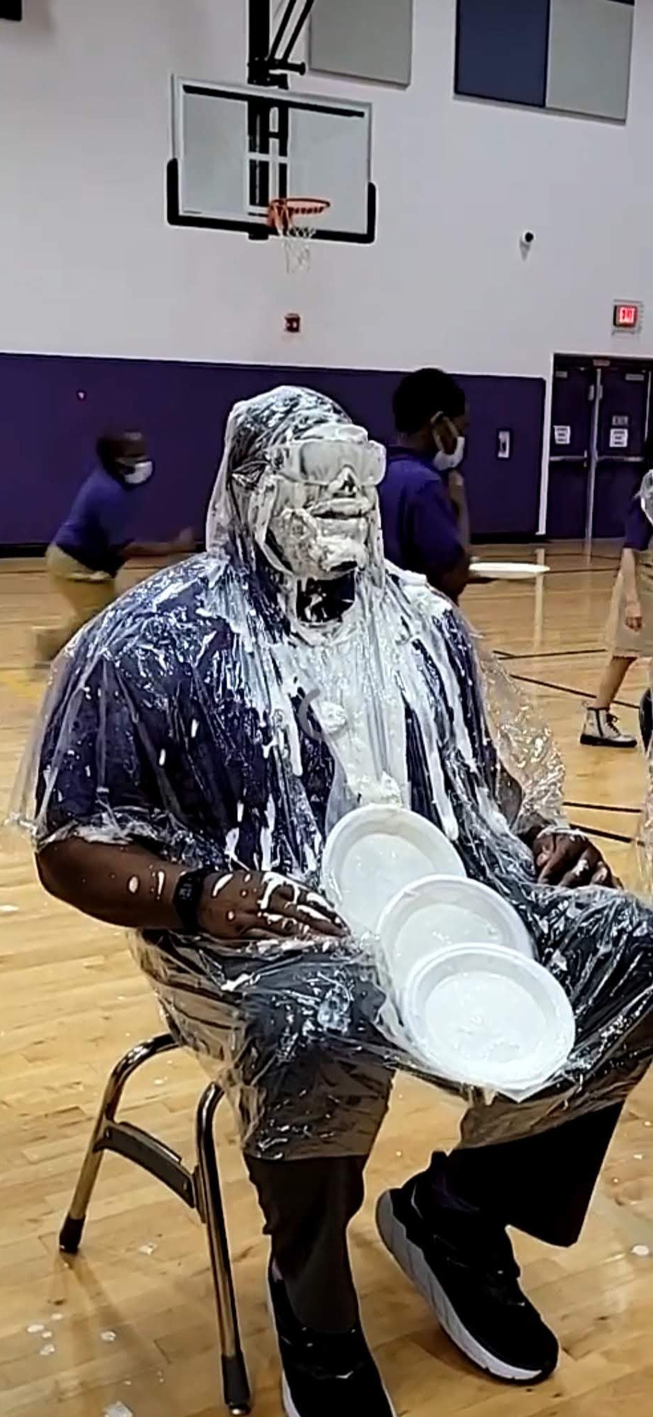 Tyree Pollard getting a pie in the face at a school function.