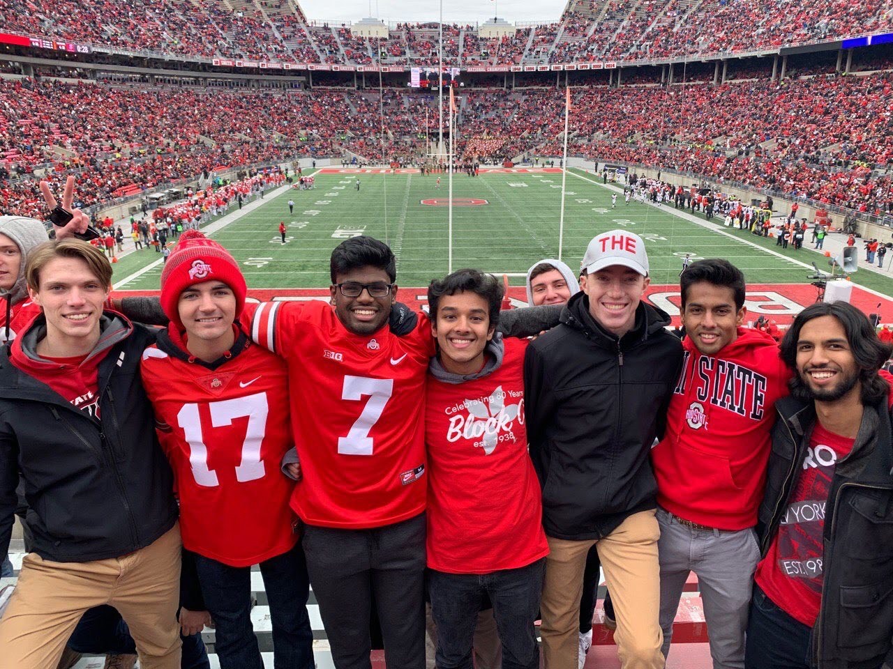 Saarthak with friends at an Ohio State football game