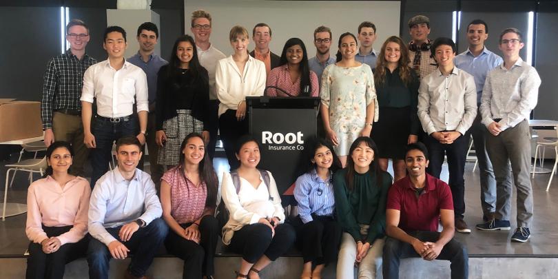 IBE students posing at Root Insurance headquarters