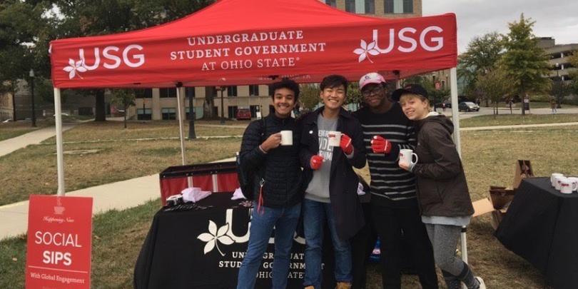 Saarthak Gaur and his fellow students under a USG tent