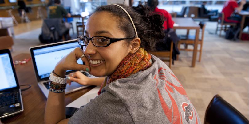 Woman working on laptop