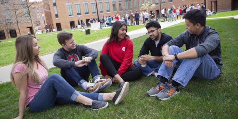 Fisher students in courtyard